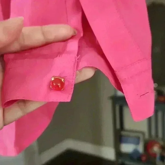 Pink LILLY PULITZER Silk Collared Split Neck Blouse - Picture 7 of 8